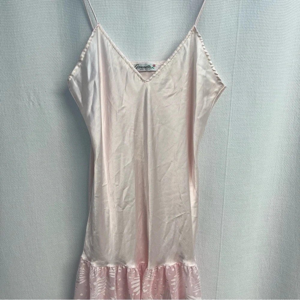 Vtg Amaretta Pink Satin Chiffon Babydoll Slip Balletcore Romantic‎ nightgown
